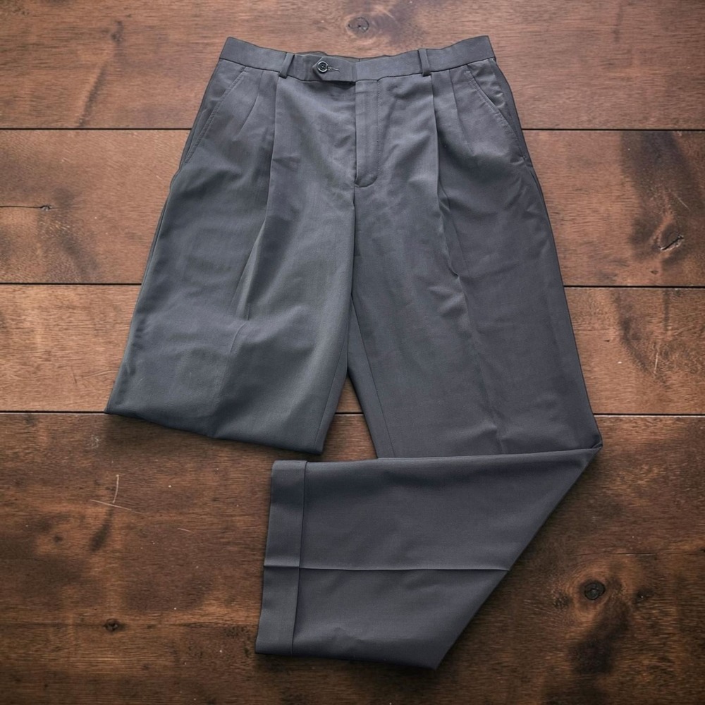 Brooks Brothers 346 Mens Charcoal Gray Double Pleated Cuffed Wool Pants 32x29